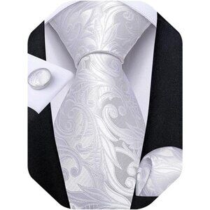 Mens Tie Set Silk Solid Paisley Necktie & Pocket Square Cufflinks Classic Formal